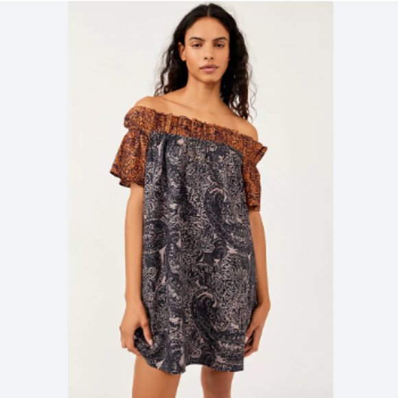 NWT Free People Sophie Printed Off-Shoulder Mini (S) - Picture 1 of 7